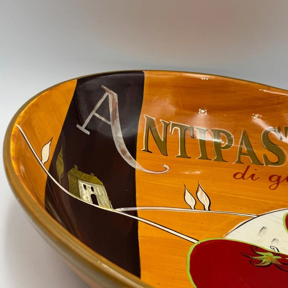 Antipasto di Giorno Italian Ceramic Serving Bowl Tomato Countryside Hand Painted